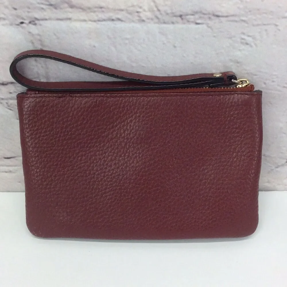 Kate Spade Pebbled Leather Wristlet Burgundy Designer Lined Zipper Clutch Wallet